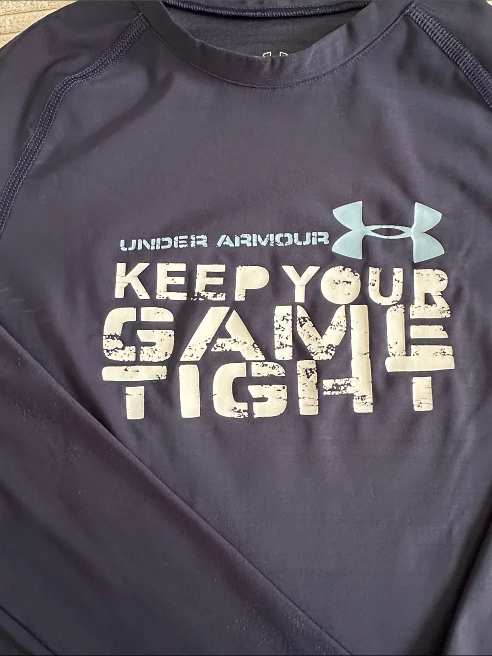 Under Armour Navy Long-Sleeve Performance Tee with White & Light Blue Print YXL
